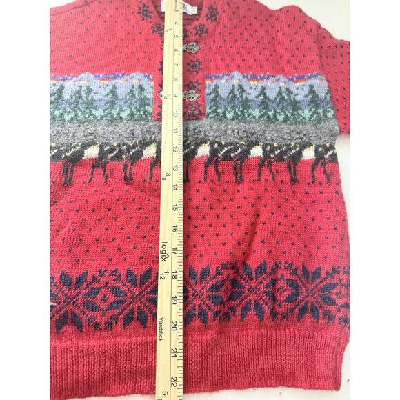 Maria Lammi Finland 100% Merino Wool Hand Knit Nordic Sweater Red Reindeer XS/S - Picture 12 of 12